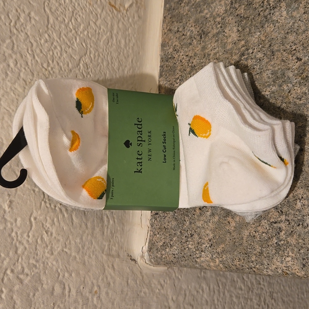 Kate Spade Lemon and Grey Socks 3 Pairs Nwt